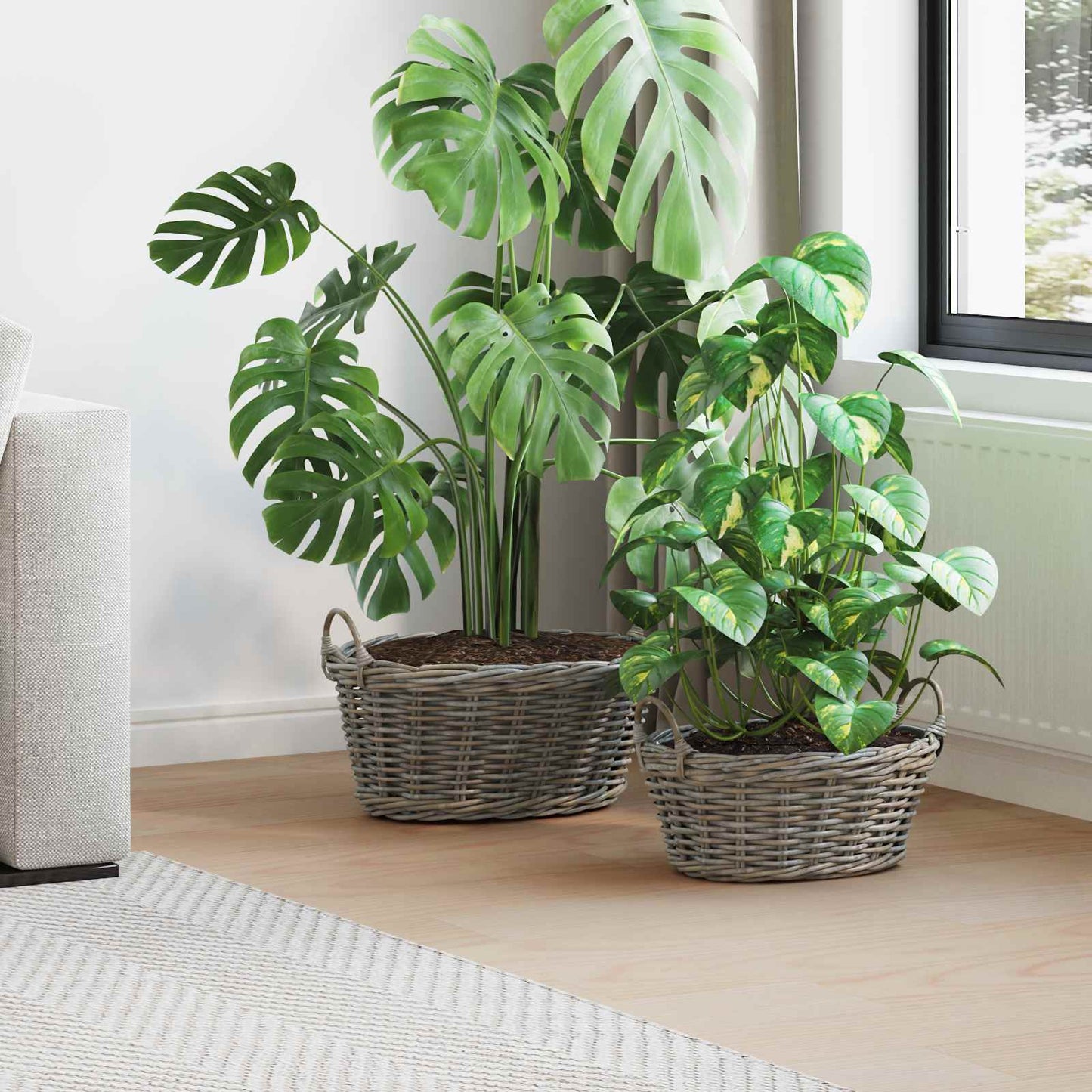 Planter Basket with Storage 2 pcs Grey Lacak Rattan