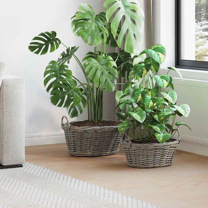 Planter Basket with Storage 2 pcs Grey Lacak Rattan