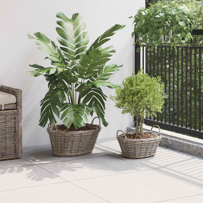 Planter Basket with Storage 2 pcs Grey Lacak Rattan