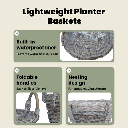 Planter Basket with Storage 2 pcs Natural Grey Kubu Rattan