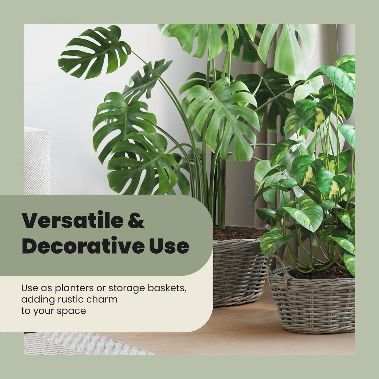 Planter Basket with Storage 2 pcs Natural Grey Kubu Rattan