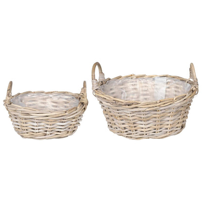 Planter Basket with Storage 2 pcs Natural Grey Kubu Rattan