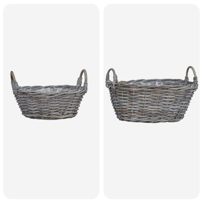 Planter Basket with Storage 2 pcs Grey Lacak Rattan