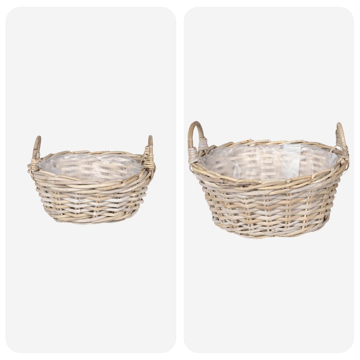 Planter Basket with Storage 2 pcs Natural Grey Kubu Rattan