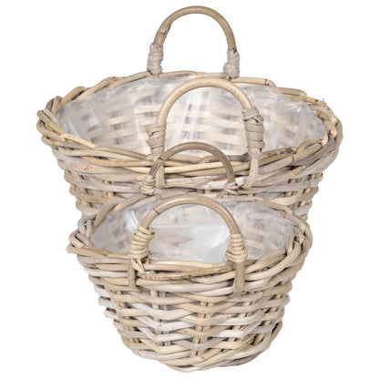 Planter Basket with Storage 2 pcs Grey Lacak Rattan