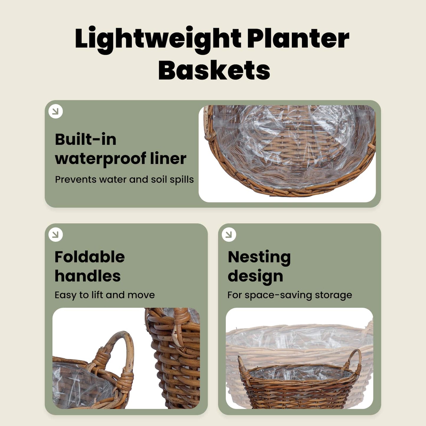 Planter Basket with Storage 2 pcs Natural Brown Kubu Rattan