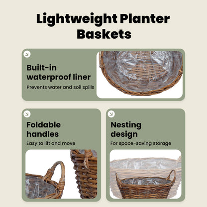 Planter Basket with Storage 2 pcs Natural Brown Kubu Rattan