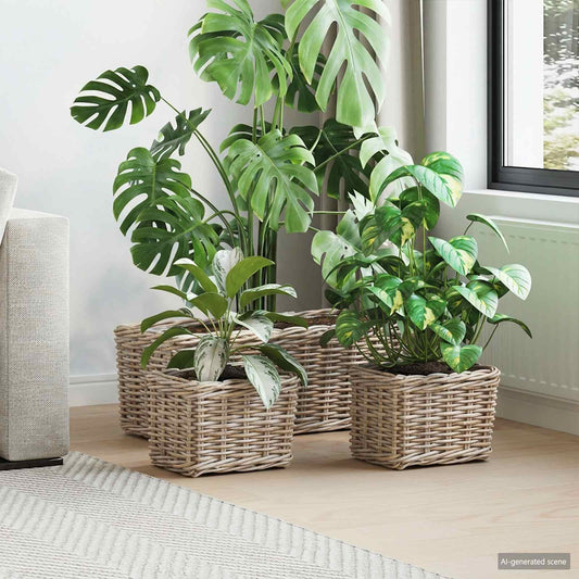Planter Basket GENDT 3 pcs Natural Grey Kubu Rattan