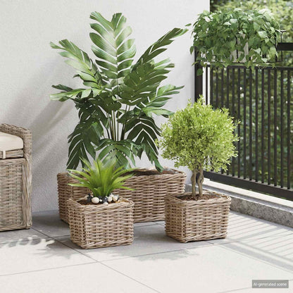 Planter Basket with Storage 3 pcs Natural Grey Kubu Rattan