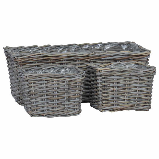 Planter Basket with Storage 3 pcs Natural Grey Kubu Rattan