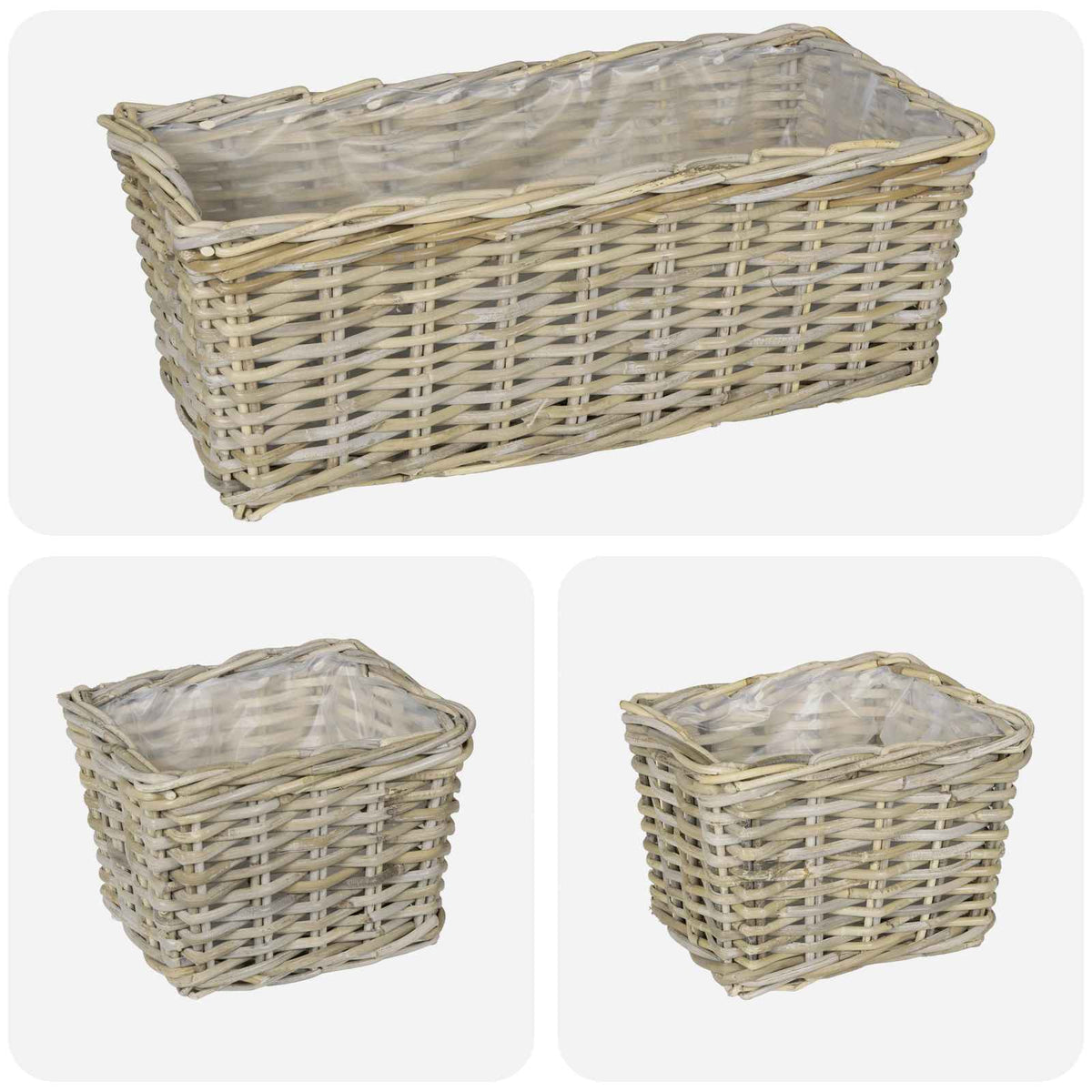 Planter Basket GENDT 3 pcs Natural Grey Kubu Rattan