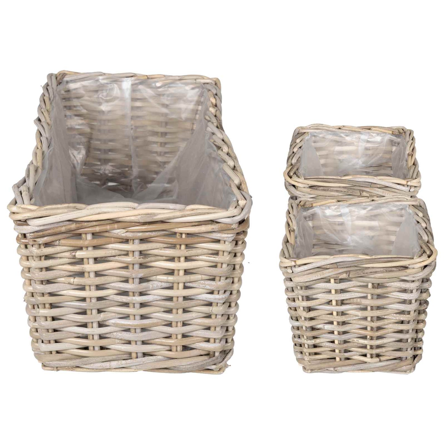 Planter Basket with Storage 3 pcs Natural Grey Kubu Rattan