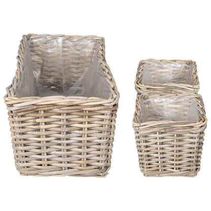 Planter Basket with Storage 3 pcs Natural Grey Kubu Rattan