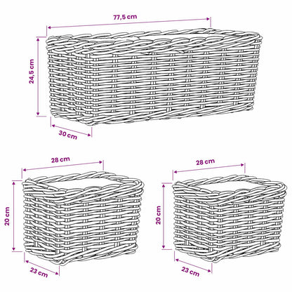 Planter Basket with Storage 3 pcs Natural Grey Kubu Rattan