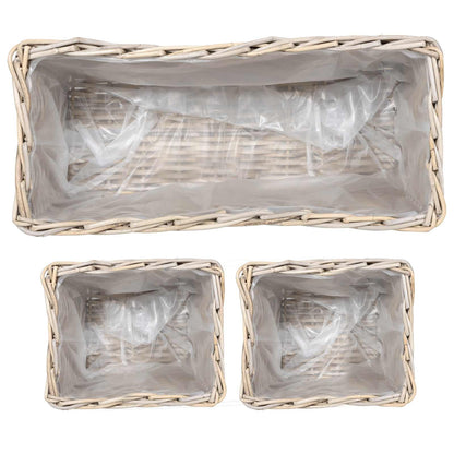 Planter Basket with Storage 3 pcs Natural Grey Kubu Rattan