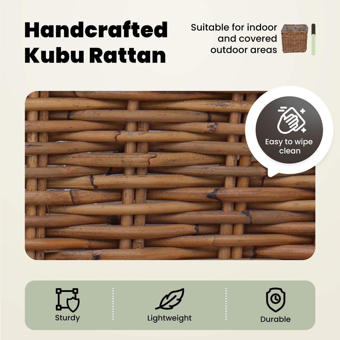 Planter Basket with Storage 3 pcs Natural Brown Kubu Rattan