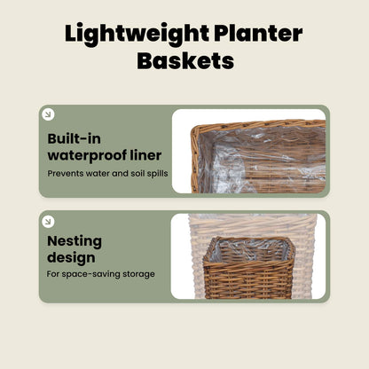 Planter Basket with Storage 3 pcs Natural Brown Kubu Rattan