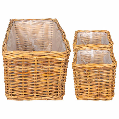 Planter Basket with Storage 3 pcs Natural Brown Kubu Rattan