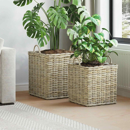 Planter Basket GENDT 2 pcs Natural Grey Kubu Rattan