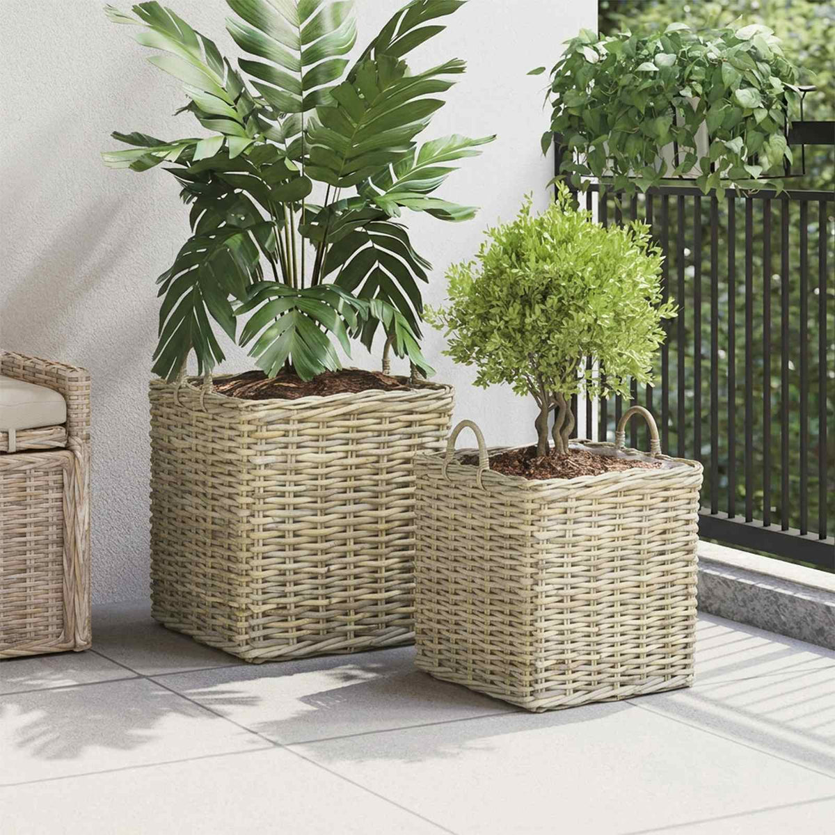 Planter Basket GENDT 2 pcs Natural Grey Kubu Rattan