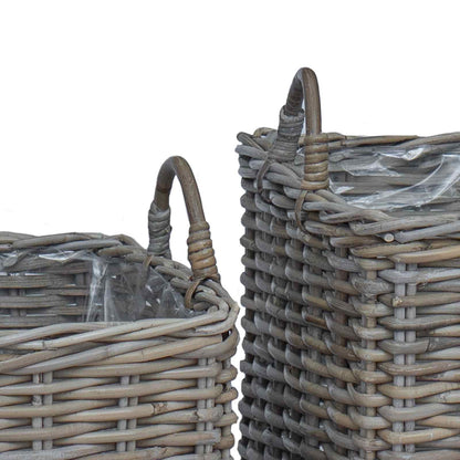 Planter Basket with Storage 2 pcs Grey Lacak Rattan