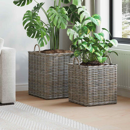 Planter Basket with Storage 2 pcs Grey Lacak Rattan