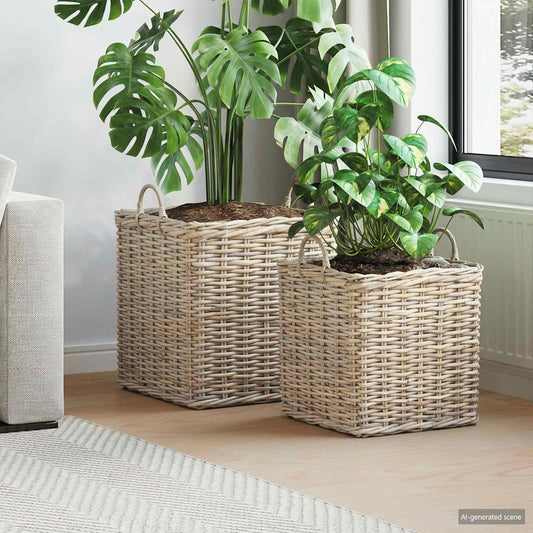 Planter Basket GENDT 2 pcs Natural Grey Kubu Rattan
