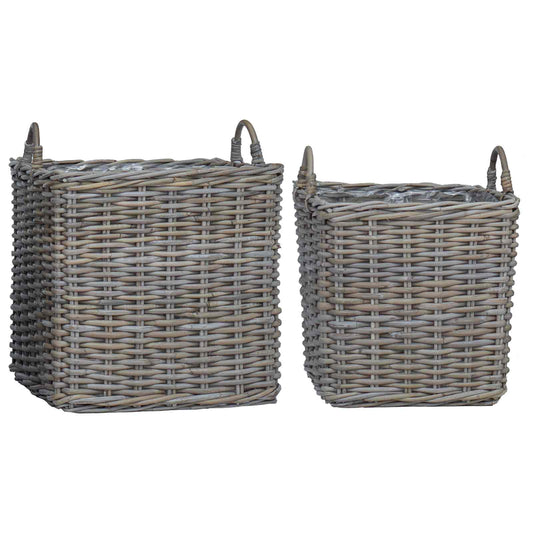 Planter Basket with Storage 2 pcs Natural Grey Kubu Rattan