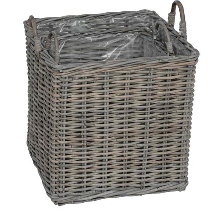 Planter Basket with Storage 2 pcs Grey Lacak Rattan