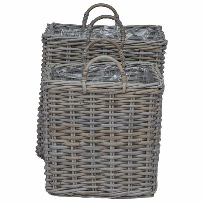 Planter Basket with Storage 2 pcs Grey Lacak Rattan