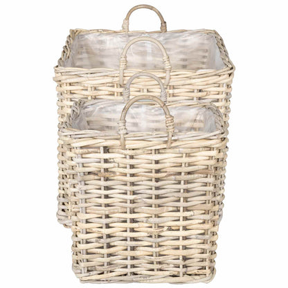 Planter Basket with Storage 2 pcs Natural Grey Kubu Rattan