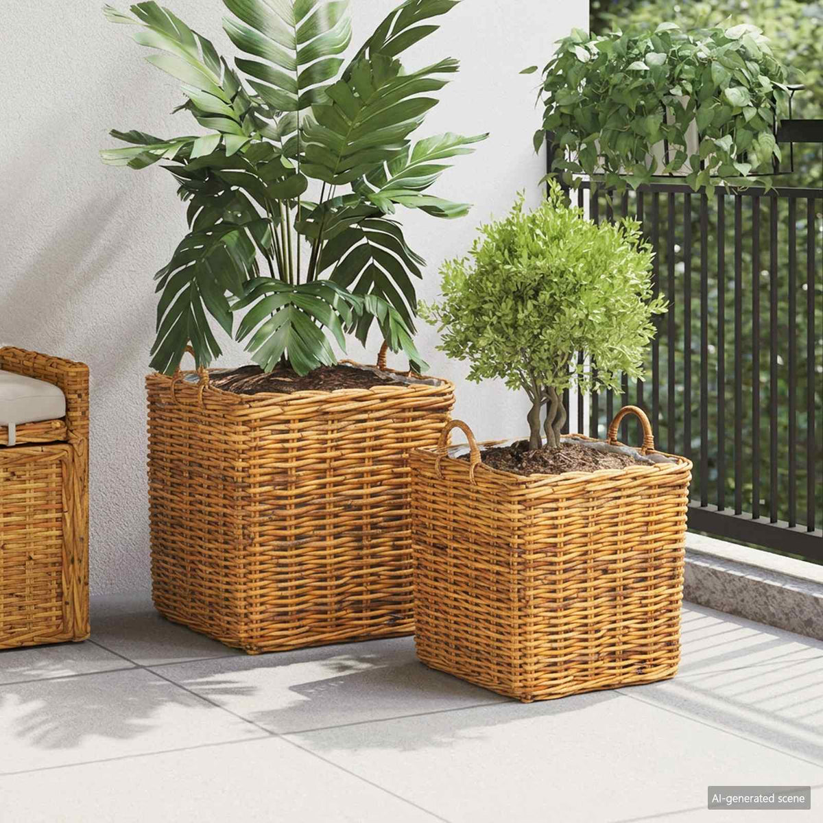 Planter Basket GENDT 2 pcs Natural Brown Kubu Rattan