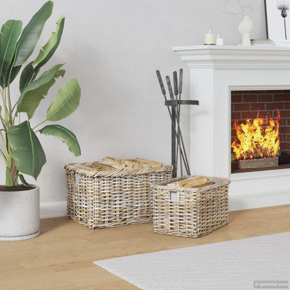 Firewood Basket 2 pcs Grey Lacak Rattan