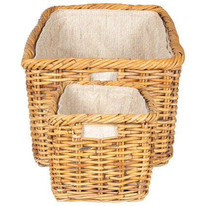 Firewood Basket 2 pcs Natural Brown Kubu Rattan