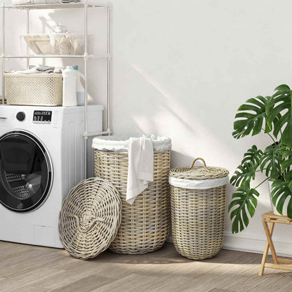 Laundry Basket with Lid GENDT 2 pcs Natural Grey Kubu Rattan