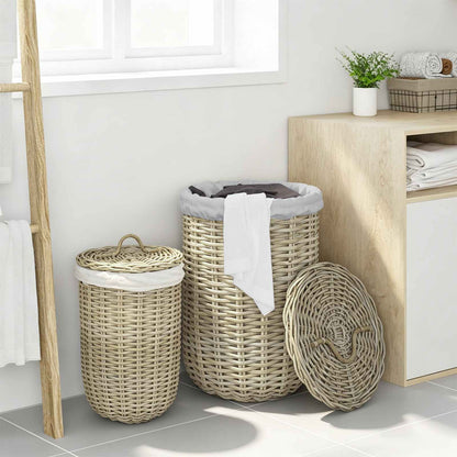 Laundry Basket with Lid GENDT 2 pcs Natural Grey Kubu Rattan