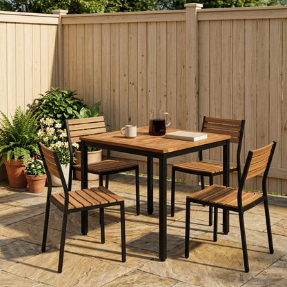 Garden Dinner Table Natural and Black 70 x 68.5 x 75 cm