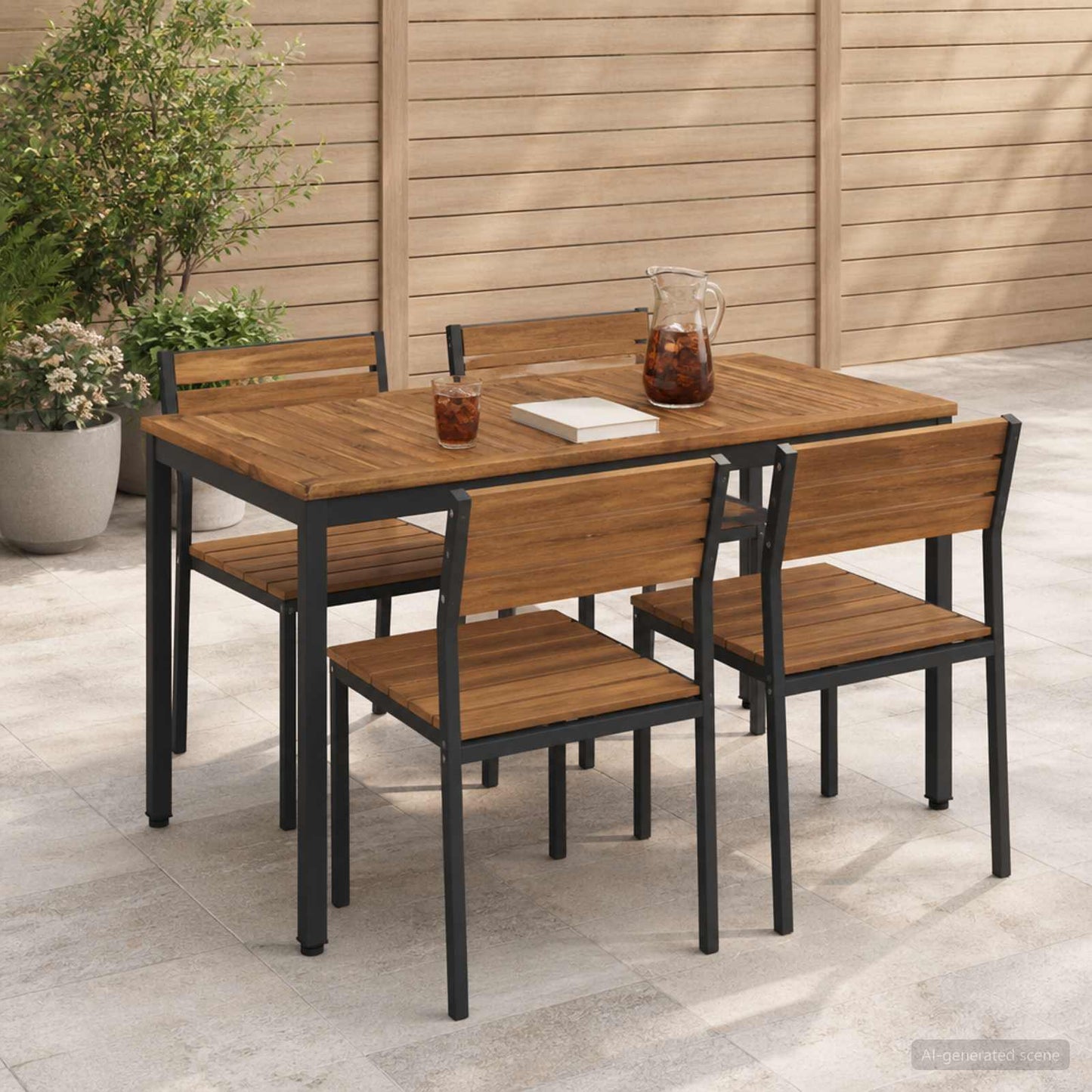 Garden Dinner Table Natural and Black 108.5 x 55 x 75 cm