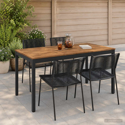 Garden Dinner Table Natural and Black 141 x 80.5 x 75 cm
