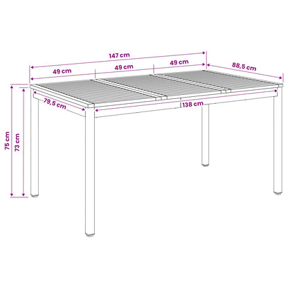Garden Dinner Table Natural and Black 147 x 88.5 x 75 cm