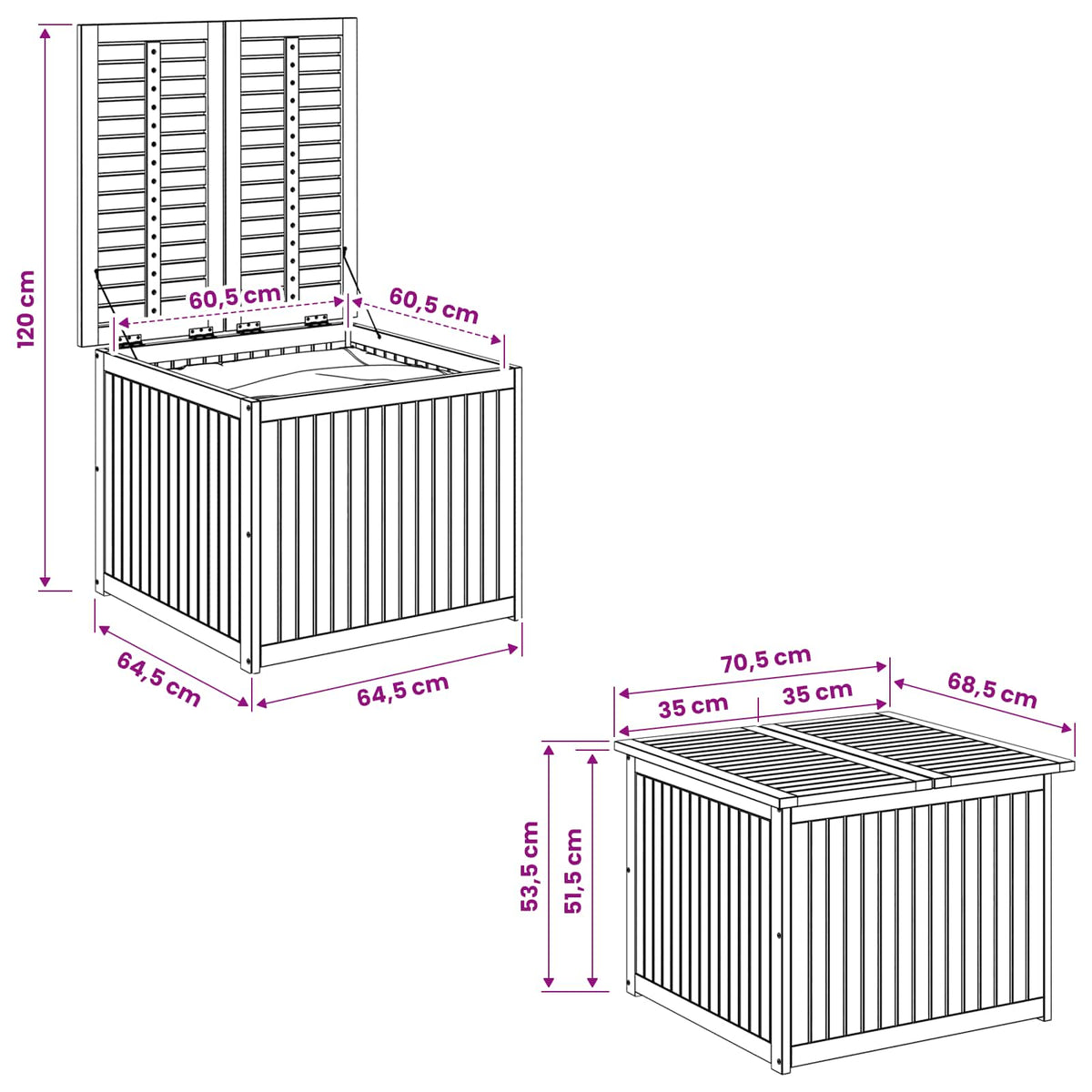 Garden Storage Box Solid Acacia Wood 70.5 x 68.5 x 53.5 cm