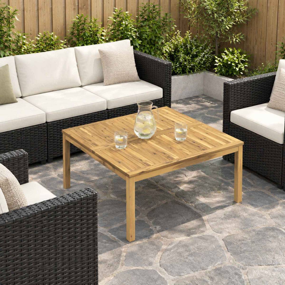 Coffee Table White 98 x 100.5 x 45 cm Solid Acacia Wood