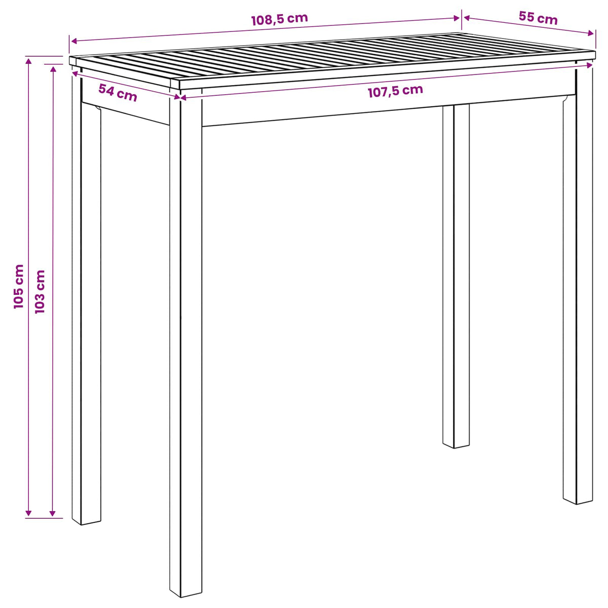 Garden Bar Table White 108.5 x 55 x 105 cm Solid Acacia Wood