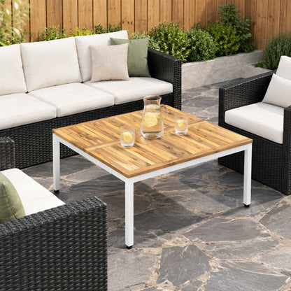 Coffee Table White 98 x 100.5 x 45 cm Solid Acacia Wood