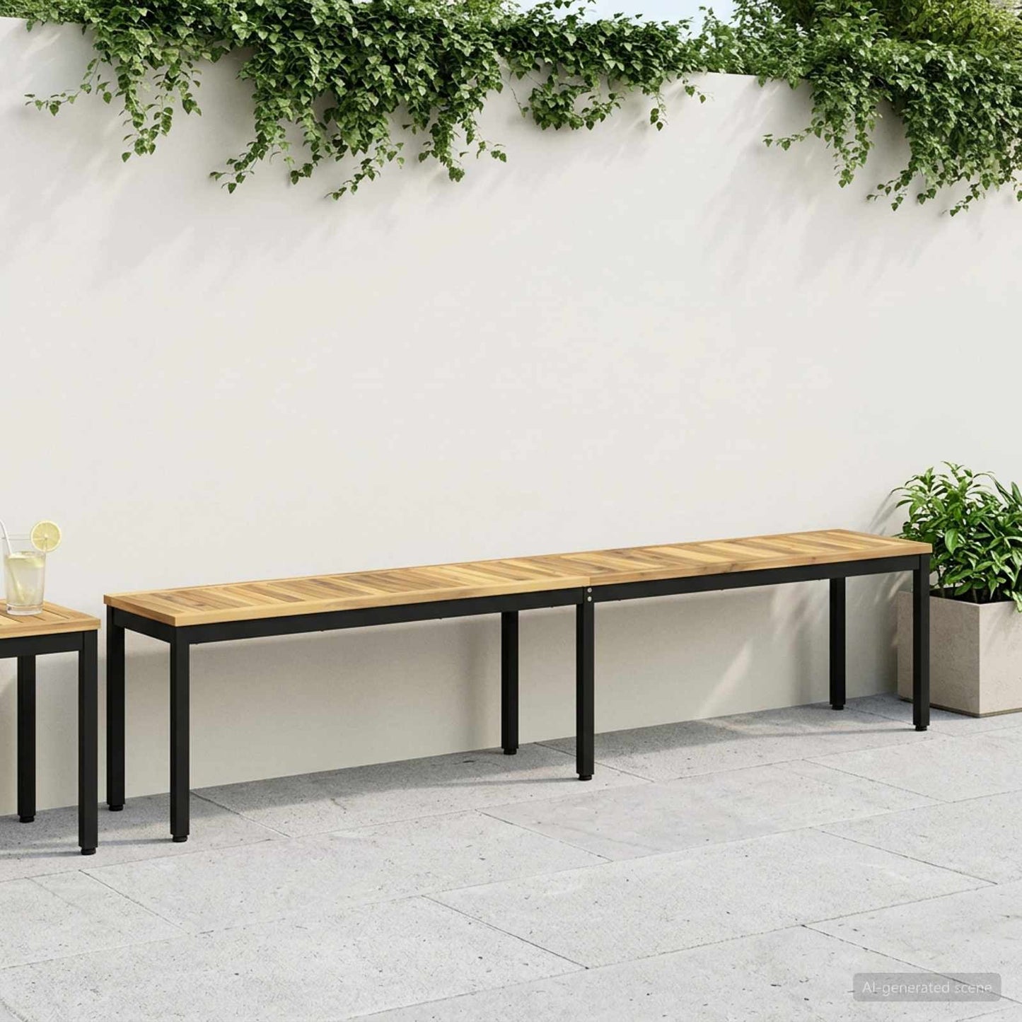 Garden Bench 201 x 35 x 45 cm Solid Acacia Wood White and Black