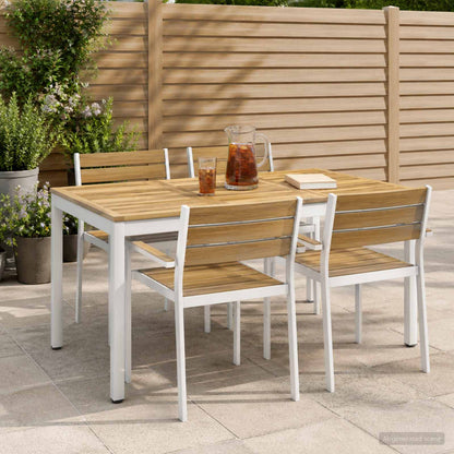 Garden Dinner Table White 141 x 80.5 x 75 cm Solid Acacia Wood