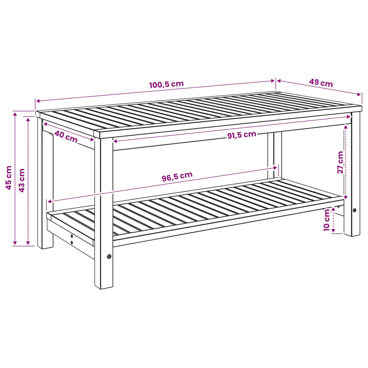 Coffee Table Whitewash 100.5 x 49 x 45 cm Solid Acacia Wood