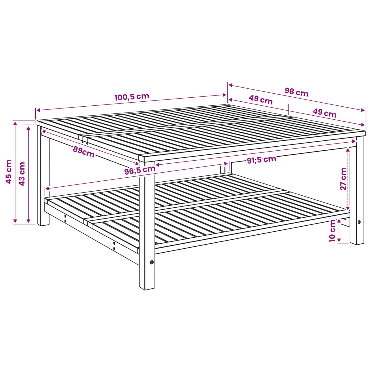 Coffee Table Whitewash 100.5 x 98 x 45 cm Solid Acacia Wood