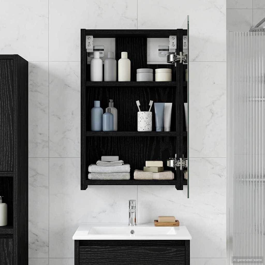 Bathroom Mirror Cabinet with Shelf Black Oak 30 x 10.5 x 50 cm