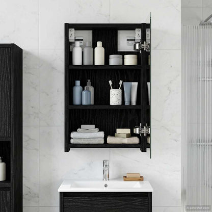 Bathroom Mirror Cabinet with Shelf Black Oak 30 x 10.5 x 50 cm